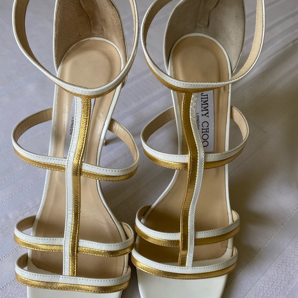 Jimmy Choo White & Gold High Heels - Picture 4 of 11